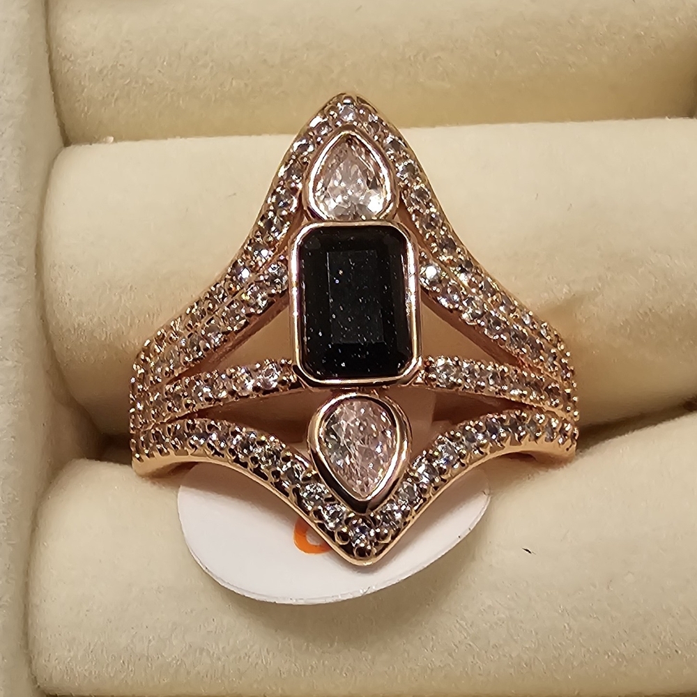 Rose Gold Plated Ring with Lab Created Onyx Sandstone